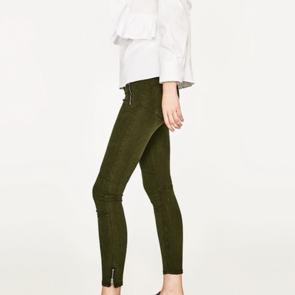 Zara  woman lyocel blend army green skinny pants - Picture 3 of 10